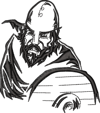Bald Monk With Barrel