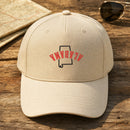 Alabama State Upside Down embroidery design stitched on a natural structured baseball cap