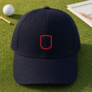 Cap Appl Patch 6 embroidery design stitched on a navy structured six-panel baseball cap