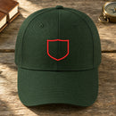Cap Appl Patch 8 embroidery design stitched on a forest green structured cotton-twill baseball cap