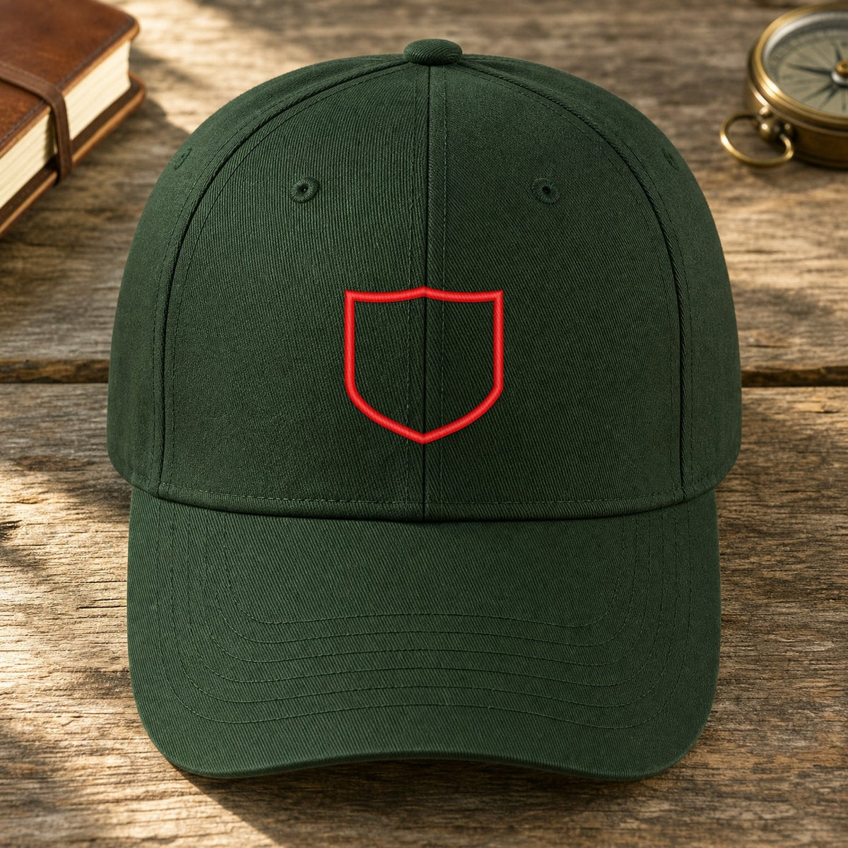 Cap Appl Patch 8 embroidery design stitched on a forest green structured cotton-twill baseball cap