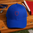 Cap Appl Patch 9 embroidery design stitched on a royal blue structured six-panel baseball cap