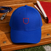 Cap Appl Patch 9 embroidery design stitched on a royal blue structured six-panel baseball cap