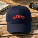 Colorado State Upside Down embroidery design stitched on a navy structured cotton-twill cap