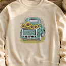 Farm Life Truck embroidery design stitched on an oatmeal midweight fleece crewneck sweatshirt