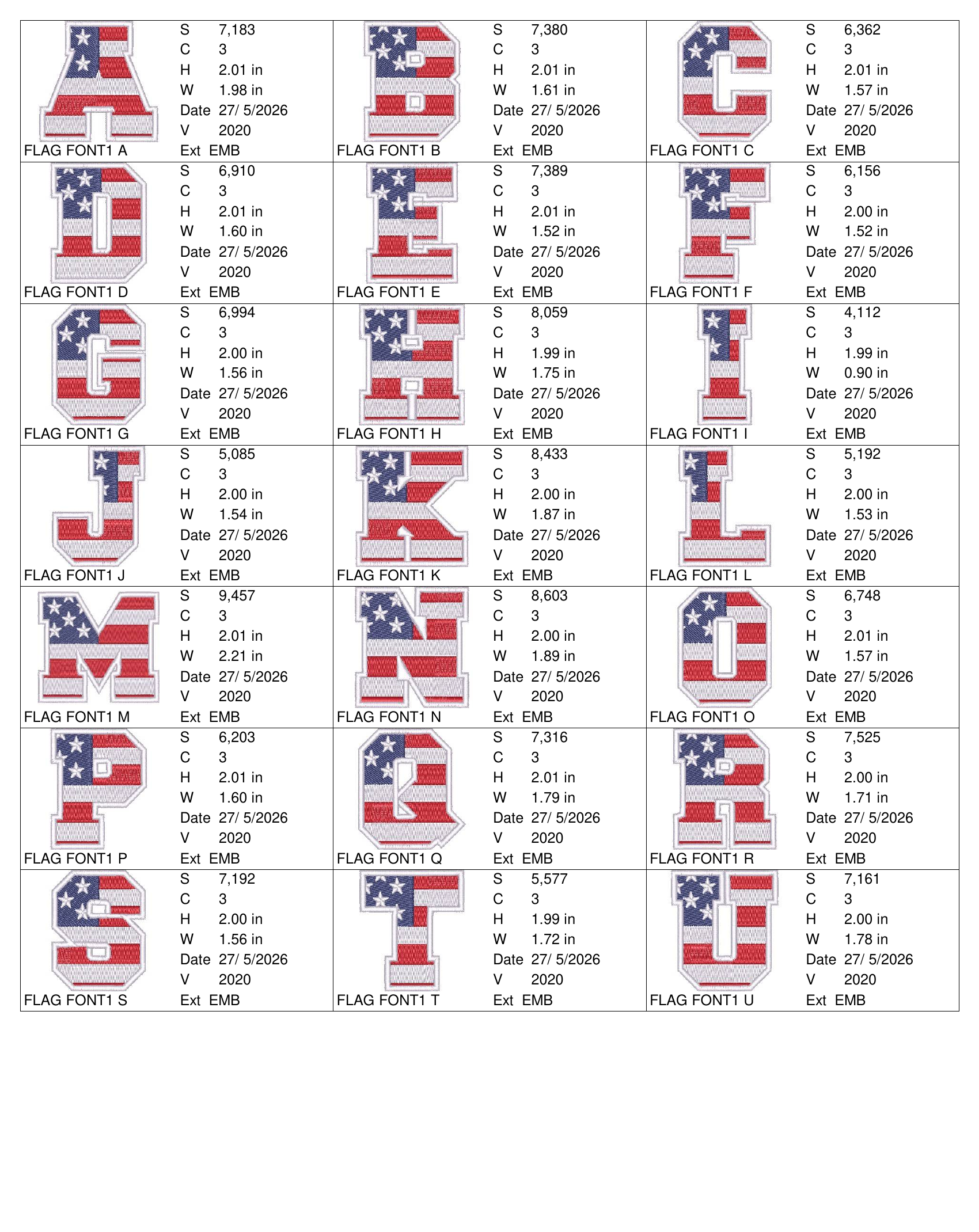 Flag Font 1 alphabet chart - page 1