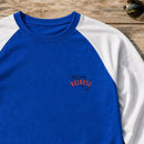 Florida State Upside Down embroidery design stitched on a royal blue baseball raglan tee