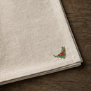 Flower Corner Rose embroidery design stitched on a natural linen-cotton tea towel