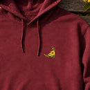 Flower Corner Sunflower embroidery design stitched on a deep maroon lightweight pullover hoodie