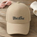 Girl Dad 3D Puff embroidery design stitched on a structured sand twill cap