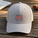 Oregon State Upside Down embroidery design stitched on a light heather grey structured six-panel baseball cap