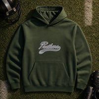 Panthers Mascot Tail embroidery design stitched on a forest green unisex midweight pullover hoodie