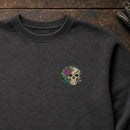 Skull Rose Flowers2 embroidery design stitched on a charcoal heavyweight crewneck sweatshirt