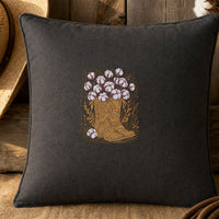 Western Boots Cotton embroidery design stitched on a charcoal canvas throw pillow